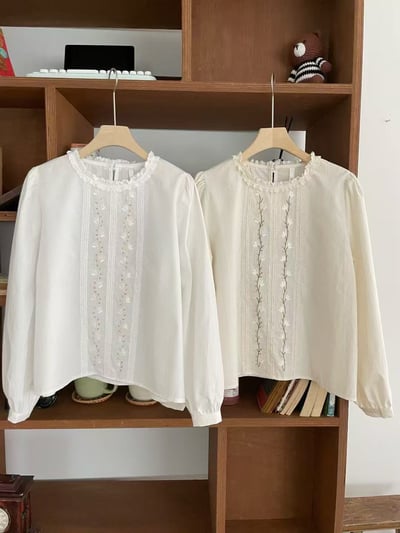 小花刺繡蕾絲荷葉領上衣12