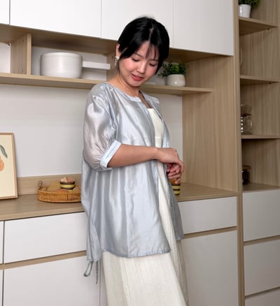 天絲光澤微透氣質上衣 藍8