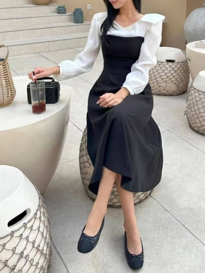 法式雅致・拼接假兩件洋裝5