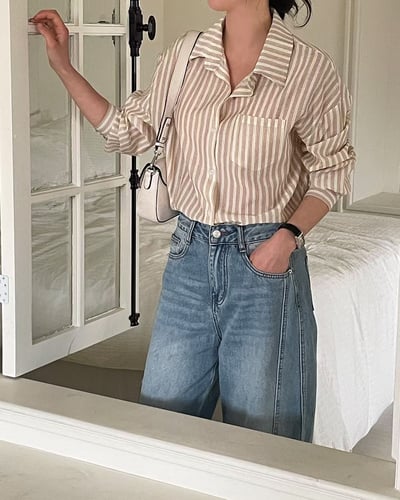 日常條紋寬版襯衫2