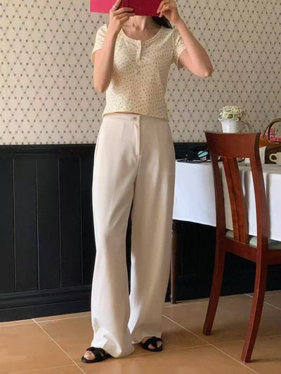 知性高腰直筒西裝長長褲3