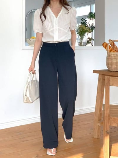 知性高腰直筒西裝長長褲4
