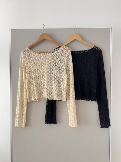 溫柔透膚花朵蕾絲短版上衣7