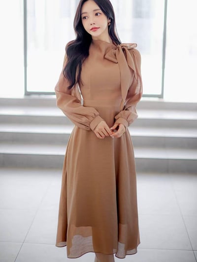 典雅名媛・綁帶公主袖長洋裝11