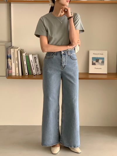 高腰長腿寬管牛仔褲1