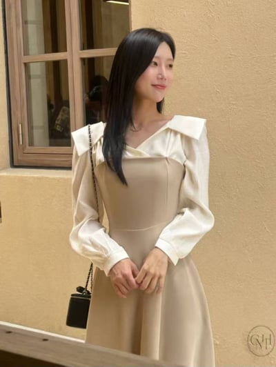 法式雅致・拼接假兩件洋裝1