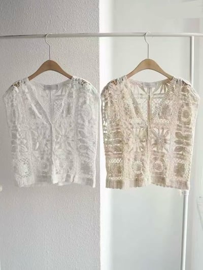 氣質鏤空刺繡短版背心1