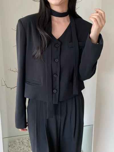 質感俐落綁帶西裝套裝(外套+長褲可拆售）6