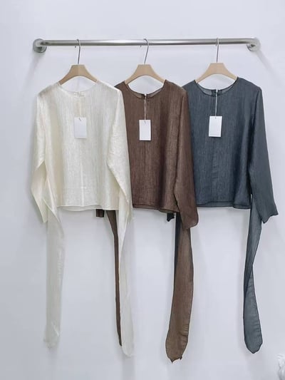 緞面綁帶雪紡上衣9