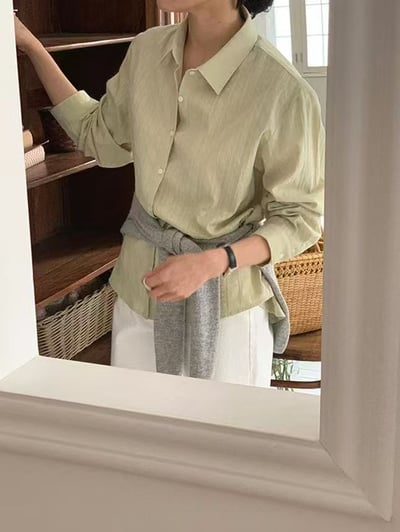 質感直條紋長袖襯衫5