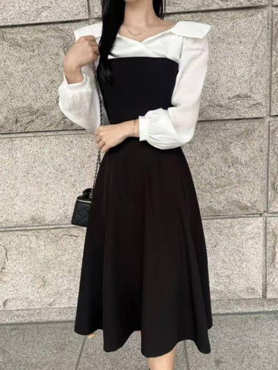 法式雅致・拼接假兩件洋裝4