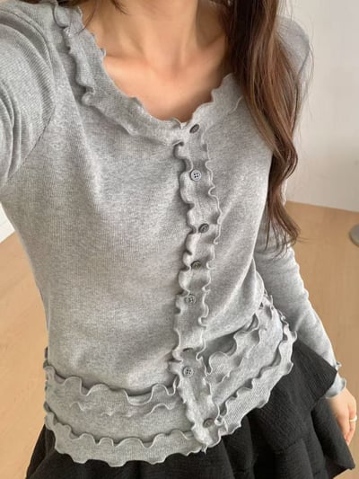 荷葉滾邊修身羅紋上衣4