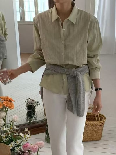 質感直條紋長袖襯衫6