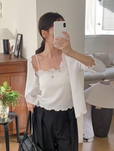 木耳邊兩件式罩衫背心組4