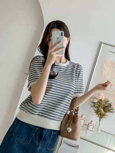 復古條紋針織短袖上衣8