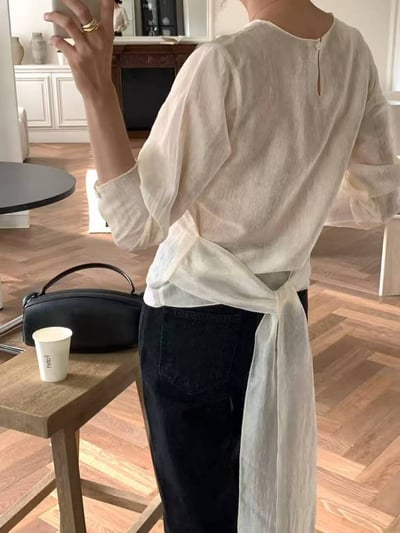 緞面綁帶雪紡上衣6