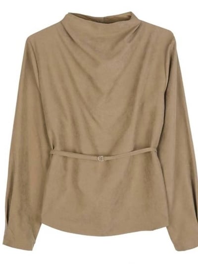 微立領麂皮綁帶上衣5