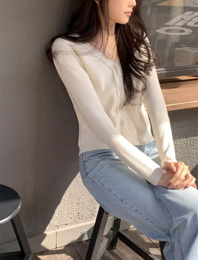 法式滾邊V領針織開襟衫3