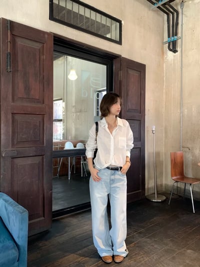 質感透膚蕾絲微光襯衫4