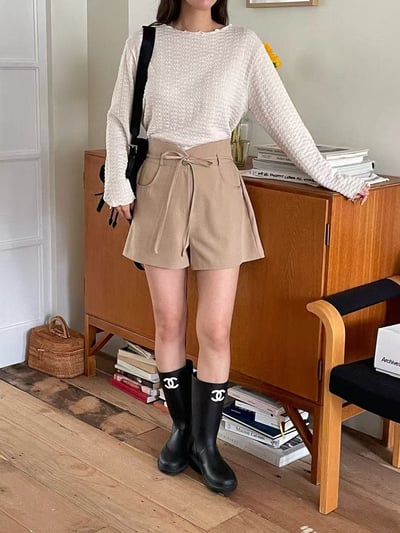 鬱金香花苞高腰綁帶短褲3