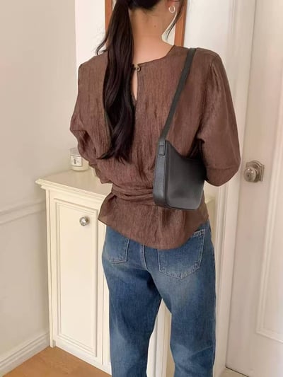 緞面綁帶雪紡上衣3