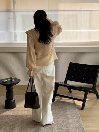 天絲大領片綁帶襯衫10