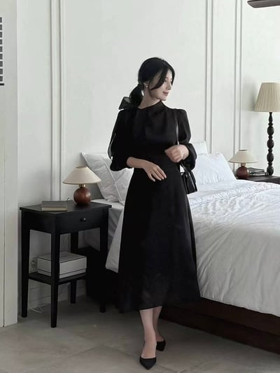 典雅名媛・綁帶公主袖長洋裝7