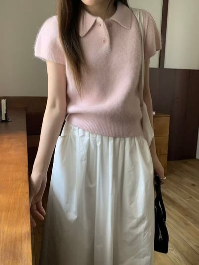 小翻領短袖針織上衣9