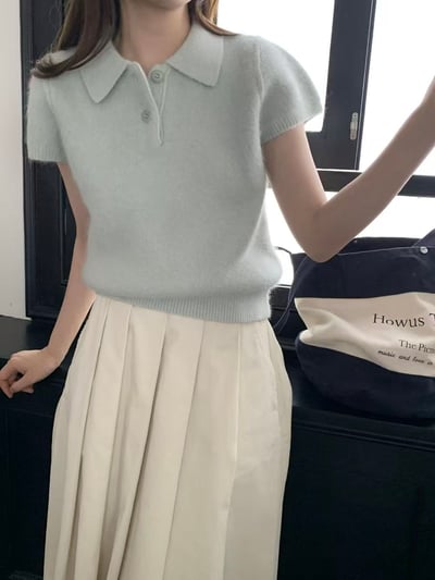 小翻領短袖針織上衣2