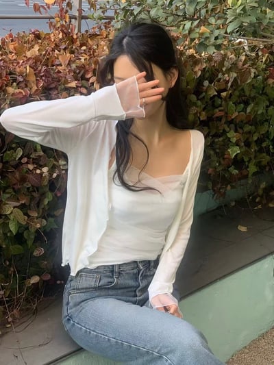 柔紗抓皺兩件式上衣1