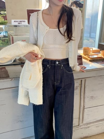 白色鏤空針織兩件套2