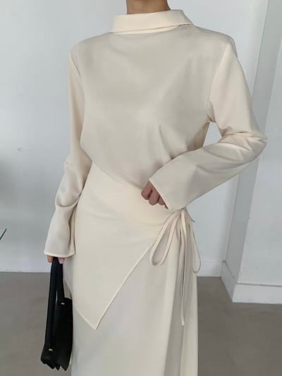 簡約斜裁腰綁帶長洋裝2