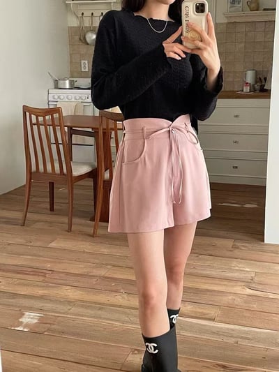 鬱金香花苞高腰綁帶短褲8