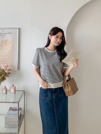 復古條紋針織短袖上衣11