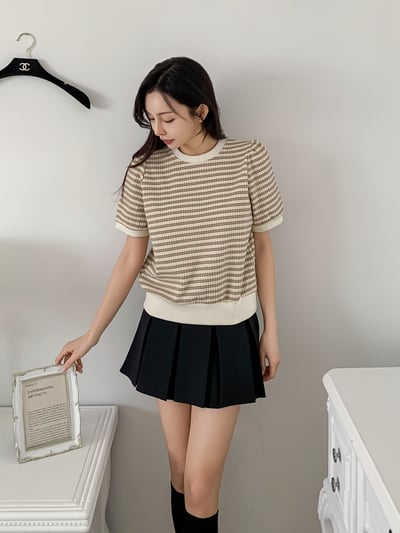 復古條紋針織短袖上衣4