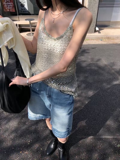微光亮片編織細肩背心5