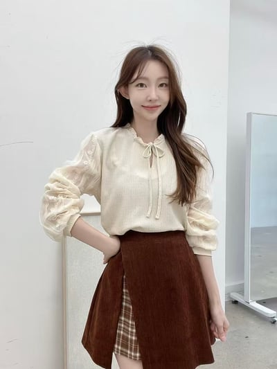 氣質拼接透紗上衣1