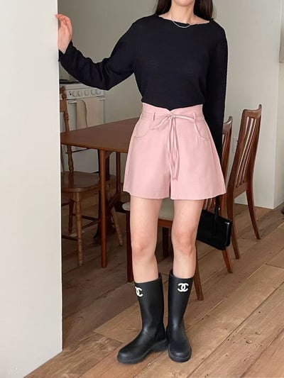 鬱金香花苞高腰綁帶短褲2