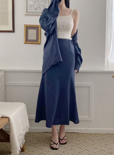 質感襯衫＋垂墜長裙套裝5