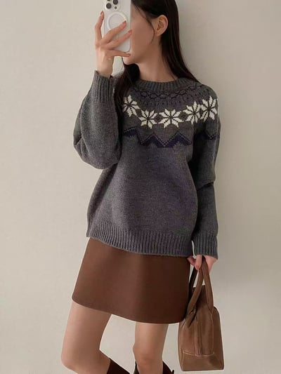 雪花提花針織毛衣5