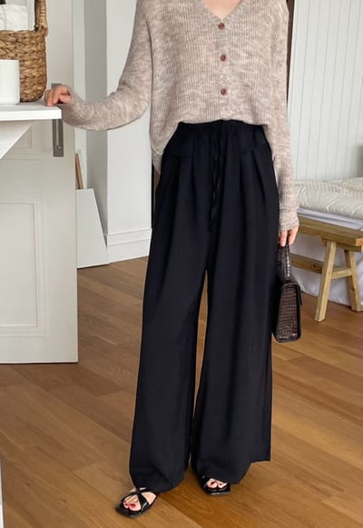 高腰綁帶垂墜寬褲1