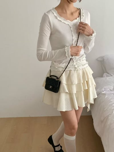 荷葉滾邊修身羅紋上衣10