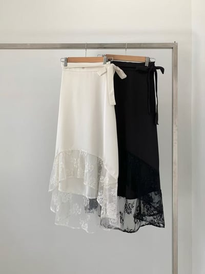 側綁帶蕾絲拼接不對稱長裙16