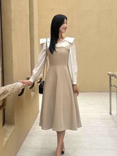 法式雅致・拼接假兩件洋裝2