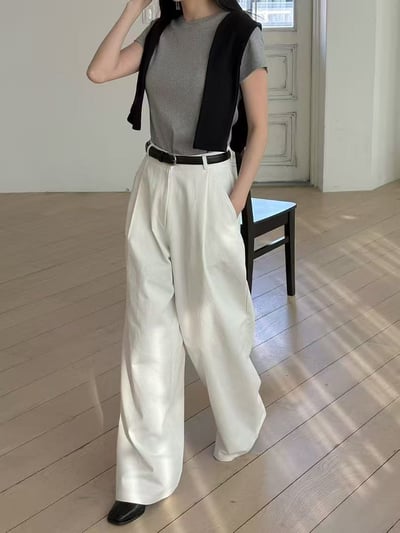 俐落感高腰寬版長褲1