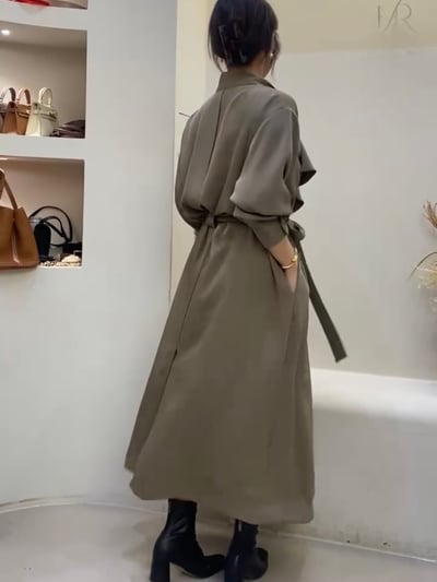 風衣感綁帶開衩長洋裝2