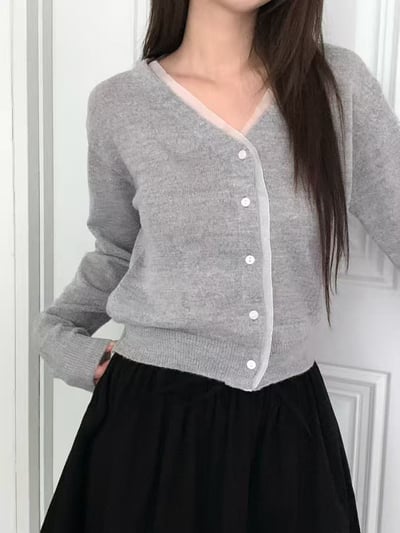 日常微法式・薄紗滾邊針織開襟7