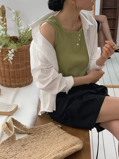 坑條排扣無袖背心3