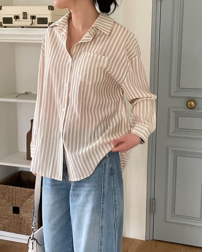 日常條紋寬版襯衫5