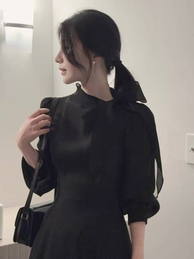 典雅名媛・綁帶公主袖長洋裝5